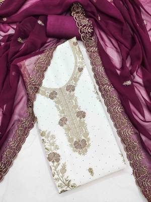 wine georgette embroidered unstitched dressmaterials 3 pair top bottom dupptaa 1