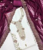 wine georgette embroidered unstitched dressmaterials 3 pair top bottom dupptaa