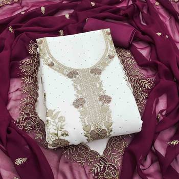 wine georgette embroidered unstitched dressmaterials 3 pair top bottom dupptaa 2