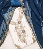 blue georgette embroidered unstitched dressmaterials 3 pair top bottom dupptaa