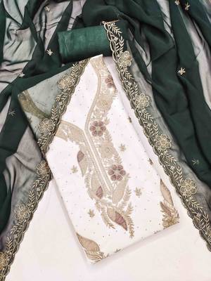green georgette embroidered unstitched dressmaterials 3 pair top bottom dupptaa 1