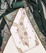 green georgette embroidered unstitched dressmaterials 3 pair top bottom dupptaa