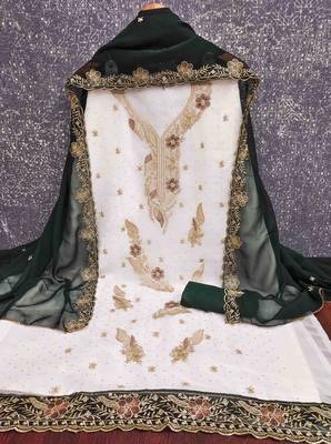 green georgette embroidered unstitched dressmaterials 3 pair top bottom dupptaa 4