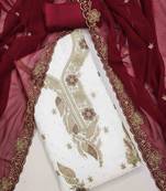 maroon georgette embroidered unstitched dressmaterials 3 pair top bottom dupptaa