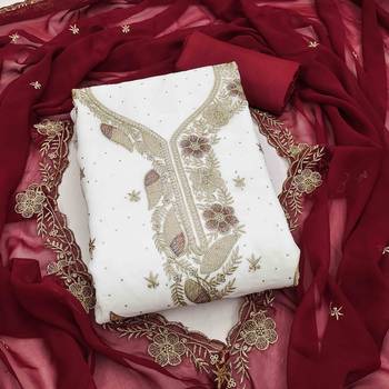 maroon georgette embroidered unstitched dressmaterials 3 pair top bottom dupptaa 2