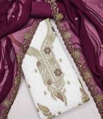 wine georgette embroidered unstitched dressmaterials 3 pair top bottom dupptaa