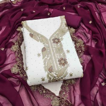 wine georgette embroidered unstitched dressmaterials 3 pair top bottom dupptaa 2