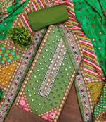 green cotton blend embroidered unstitched dressmaterials 3 pair top bottom dupptaa