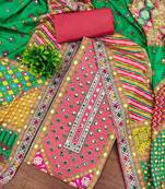 pink cotton blend embroidered unstitched dressmaterials 3 pair top bottom dupptaa