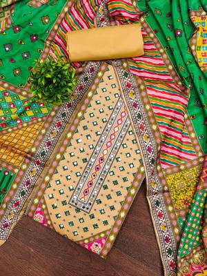 yellow cotton blend embroidered unstitched dressmaterials 3 pair top bottom dupptaa 1