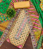 yellow cotton blend embroidered unstitched dressmaterials 3 pair top bottom dupptaa