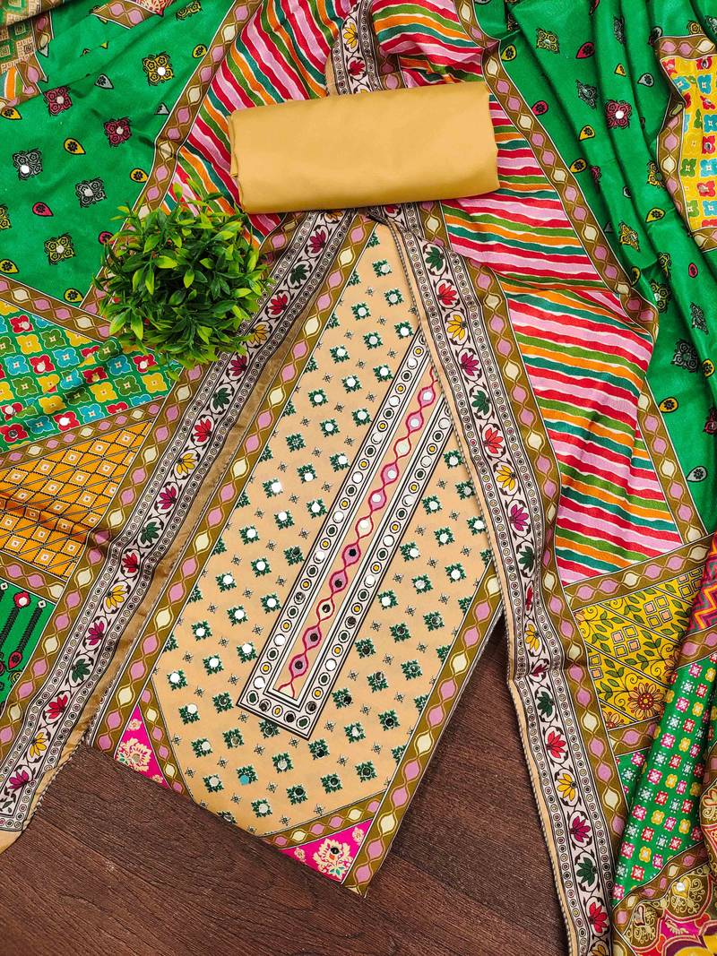 yellow cotton blend embroidered unstitched dressmaterials 3 pair top bottom dupptaa