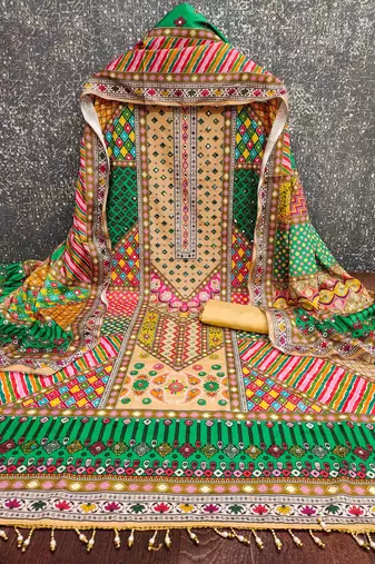 yellow cotton blend embroidered unstitched dressmaterials 3 pair top bottom dupptaa