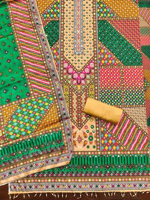 yellow cotton blend embroidered unstitched dressmaterials 3 pair top bottom dupptaa 3