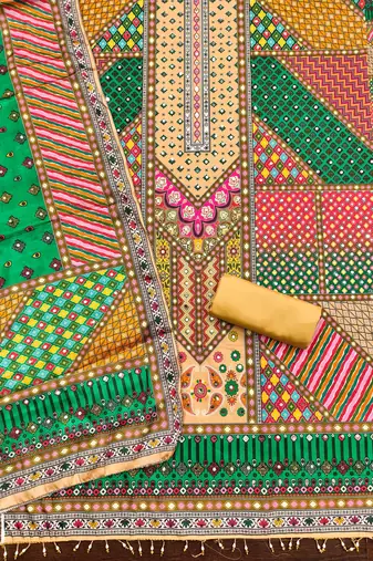 yellow cotton blend embroidered unstitched dressmaterials 3 pair top bottom dupptaa