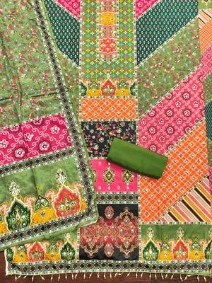 green cotton blend embroidered unstitched dressmaterials 3 pair top bottom dupptaa 3