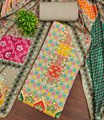 grey cotton blend embroidered unstitched dressmaterials 3 pair top bottom dupptaa
