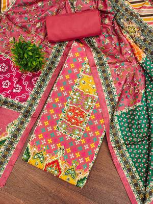 pink cotton blend embroidered unstitched dressmaterials 3 pair top bottom dupptaa 1