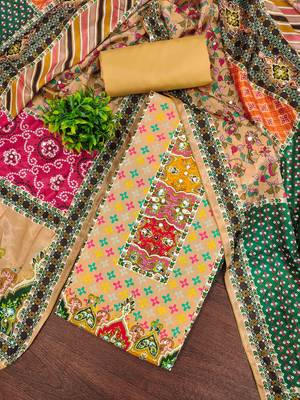 yellow cotton blend embroidered unstitched dressmaterials 3 pair top bottom dupptaa 1