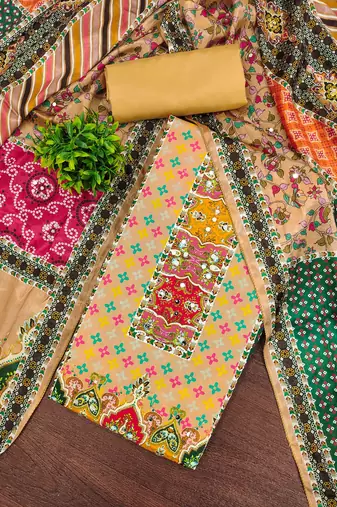 yellow cotton blend embroidered unstitched dressmaterials 3 pair top bottom dupptaa