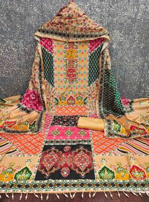 yellow cotton blend embroidered unstitched dressmaterials 3 pair top bottom dupptaa 2