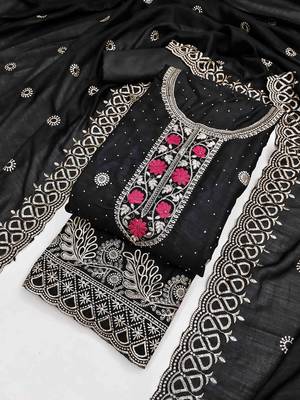 black silk blend embroidered unstitched dressmaterials 3 pair top bottom dupptaa 2