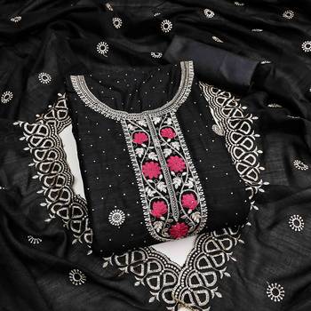black silk blend embroidered unstitched dressmaterials 3 pair top bottom dupptaa 3