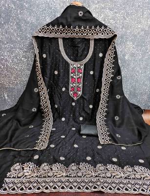 black silk blend embroidered unstitched dressmaterials 3 pair top bottom dupptaa 4