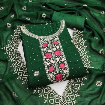 green silk blend embroidered unstitched dressmaterials 3 pair top bottom dupptaa 3