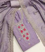lavender silk blend embroidered unstitched dressmaterials 3 pair top bottom dupptaa