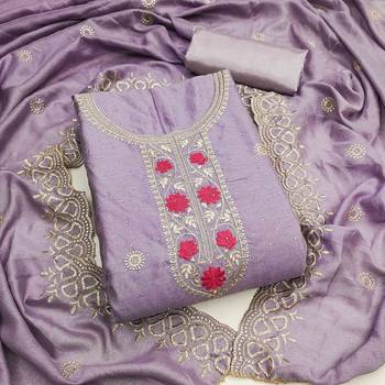 lavender silk blend embroidered unstitched dressmaterials 3 pair top bottom dupptaa 3