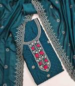 indigo silk blend embroidered unstitched dressmaterials 3 pair top bottom dupptaa