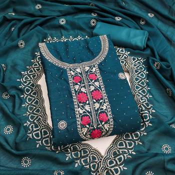 indigo silk blend embroidered unstitched dressmaterials 3 pair top bottom dupptaa 3