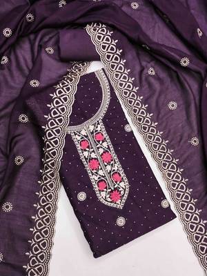 wine silk blend embroidered unstitched dressmaterials 3 pair top bottom dupptaa 1