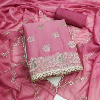 pink georgette embroidered unstitched dressmaterials 3 pair top bottom dupptaa 2
