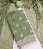 sea green georgette embroidered unstitched dressmaterials 3 pair top bottom dupptaa