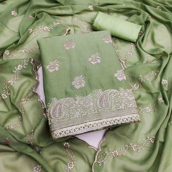 sea green georgette embroidered unstitched dressmaterials 3 pair top bottom dupptaa 2