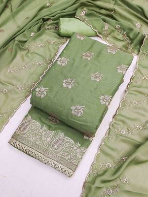 sea green georgette embroidered unstitched dressmaterials 3 pair top bottom dupptaa 3