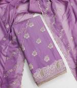 purple georgette embroidered unstitched dressmaterials 3 pair top bottom dupptaa