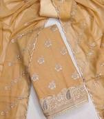 yellow georgette embroidered unstitched dressmaterials 3 pair top bottom dupptaa