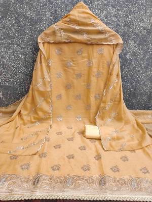 yellow georgette embroidered unstitched dressmaterials 3 pair top bottom dupptaa 4