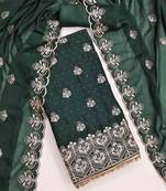green georgette embroidered unstitched dressmaterials 3 pair top bottom dupptaa