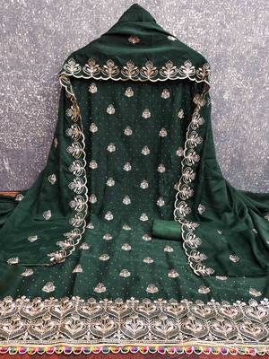green georgette embroidered unstitched dressmaterials 3 pair top bottom dupptaa 4