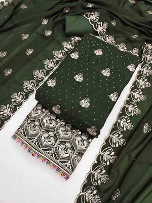 sea green georgette embroidered unstitched dressmaterials 3 pair top bottom dupptaa 3