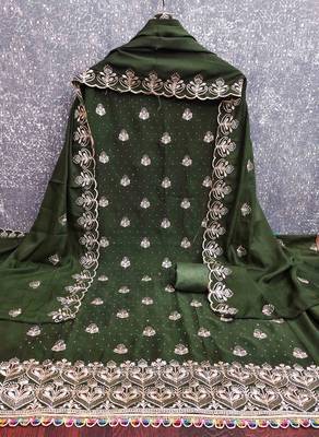 sea green georgette embroidered unstitched dressmaterials 3 pair top bottom dupptaa 4