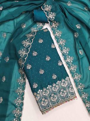 indigo georgette embroidered unstitched dressmaterials 3 pair top bottom dupptaa 1