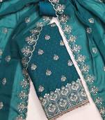 indigo georgette embroidered unstitched dressmaterials 3 pair top bottom dupptaa