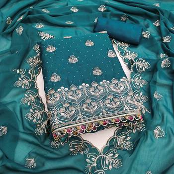 indigo georgette embroidered unstitched dressmaterials 3 pair top bottom dupptaa 2