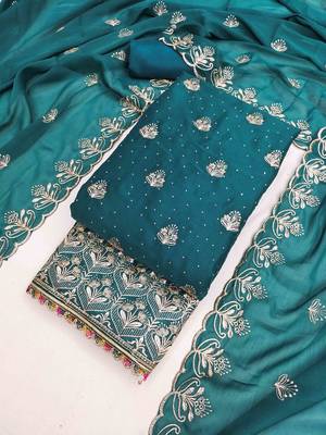 indigo georgette embroidered unstitched dressmaterials 3 pair top bottom dupptaa 3