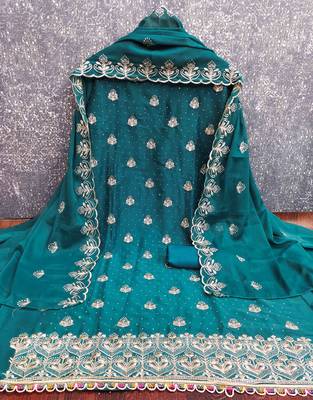 indigo georgette embroidered unstitched dressmaterials 3 pair top bottom dupptaa 4
